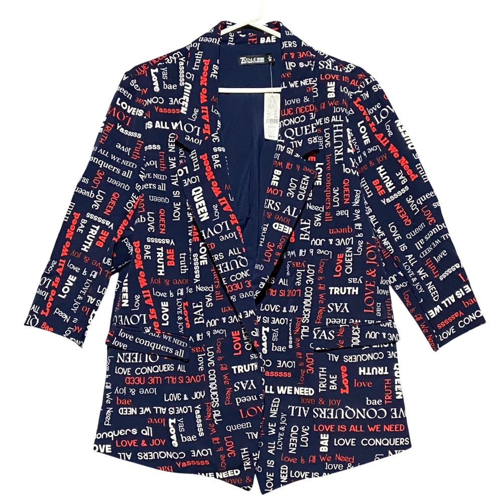New York & Company 7th Avenue Design Studio "Love" Word Print Blazer XL NWT READ
